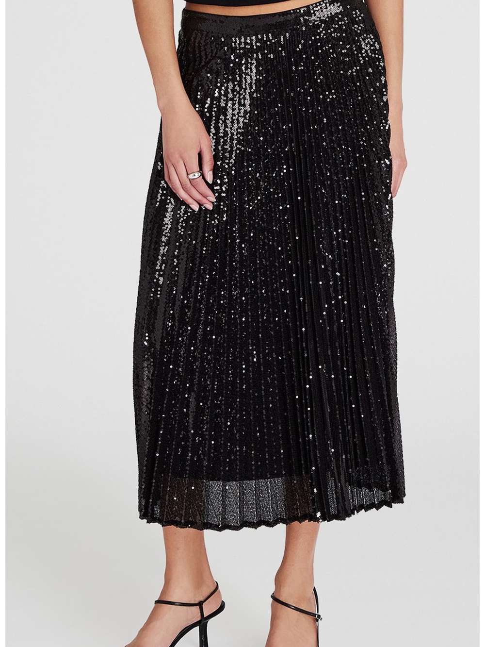 Black Sequin Pleated Midi Skirt Size 6